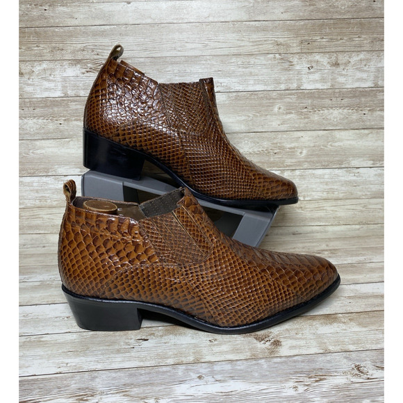 Stacy Adams Ankle Boots Mens 9 Sunset Brown Snake Embossed Dressy - Picture 1 of 10